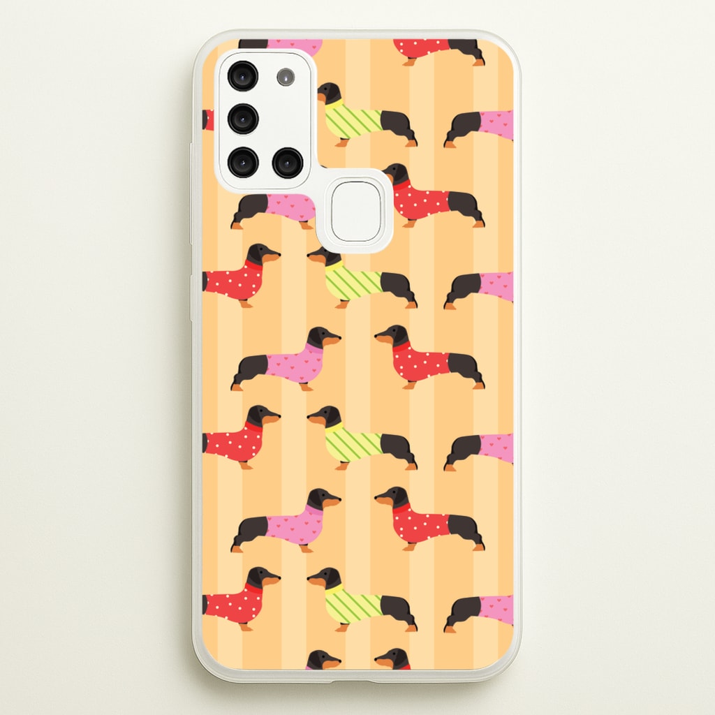 Dachshunds In Sweaters Pattern - Dog Patterns Phone Case for Galaxy A21s