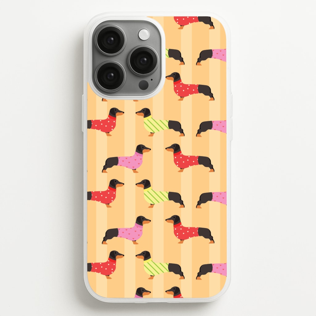 Dachshunds In Sweaters Pattern - Dog Patterns Phone Case for iPhone 13 Pro Max