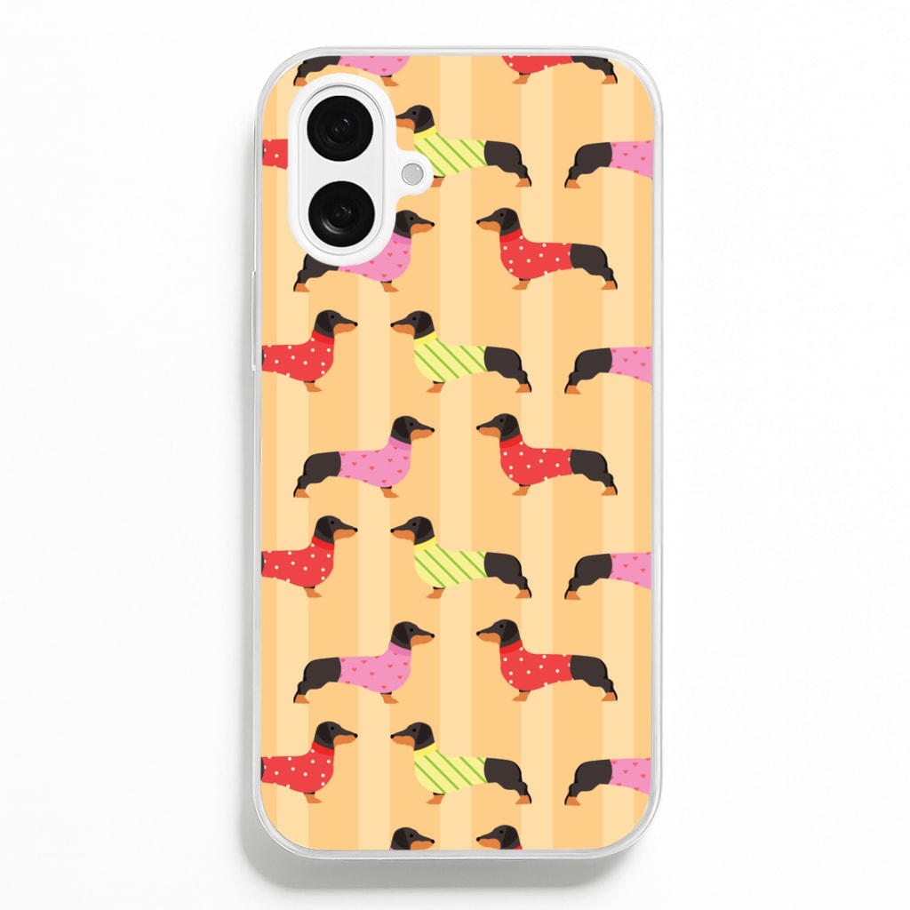 Dachshunds In Sweaters Pattern - Dog Patterns Phone Case for iPhone 16 Plus