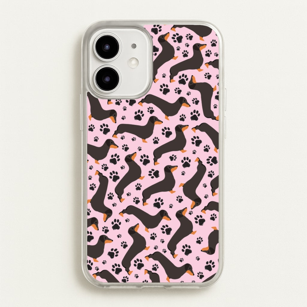 Dachschunds And Paws Pattern - Dog Patterns Phone Case for iPhone 12 / 12 Pro