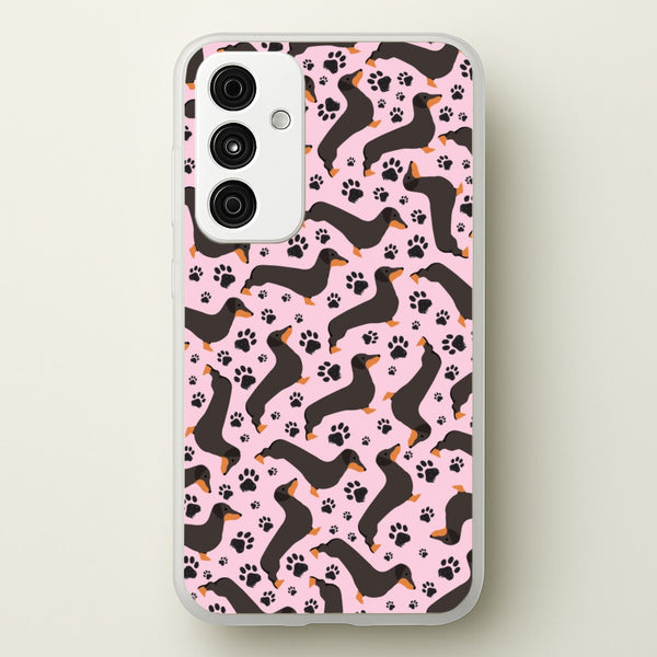 Dachschunds And Paws Pattern - Dog Patterns Phone Case for Galaxy A55