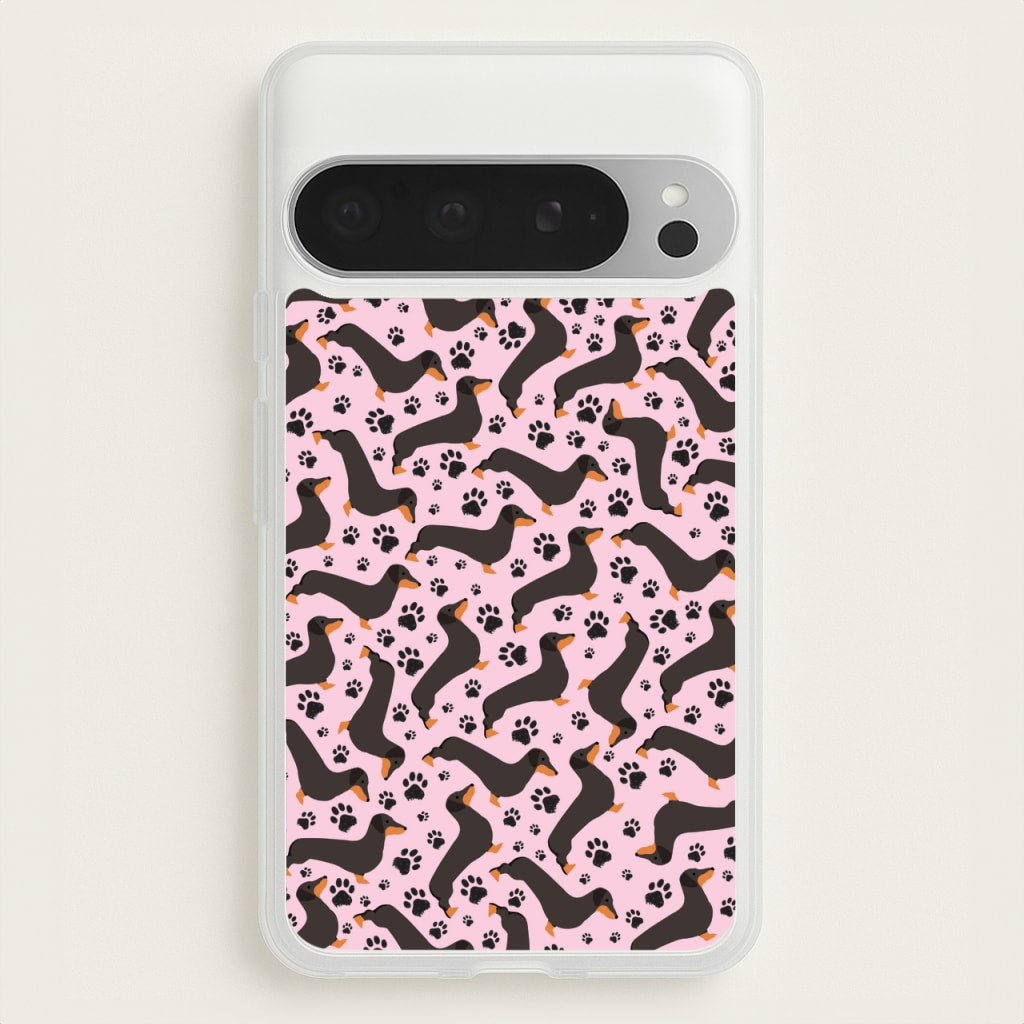 Dachschunds And Paws Pattern - Dog Patterns Phone Case for Google Pixel 9 Pro XL