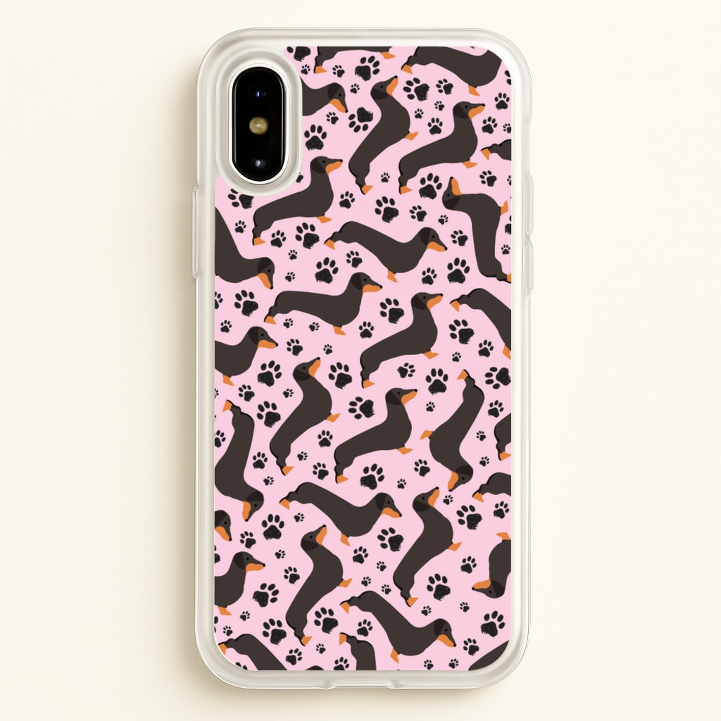 Dachschunds And Paws Pattern - Dog Patterns Phone Case for iPhone X / XS