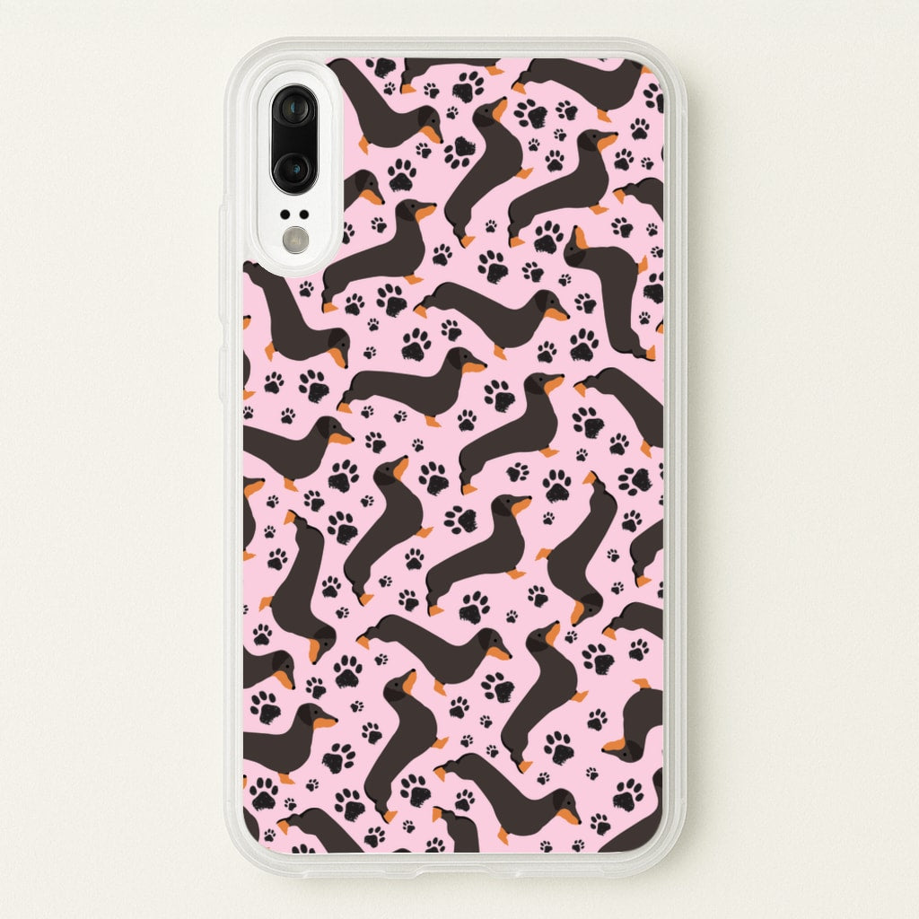Dachschunds And Paws Pattern - Dog Patterns Phone Case for Huawei P20