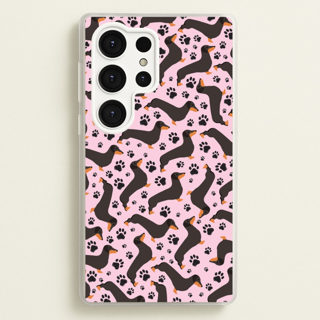 Dachschunds And Paws Pattern - Dog Patterns Phone Case for Galaxy S25 Ultra