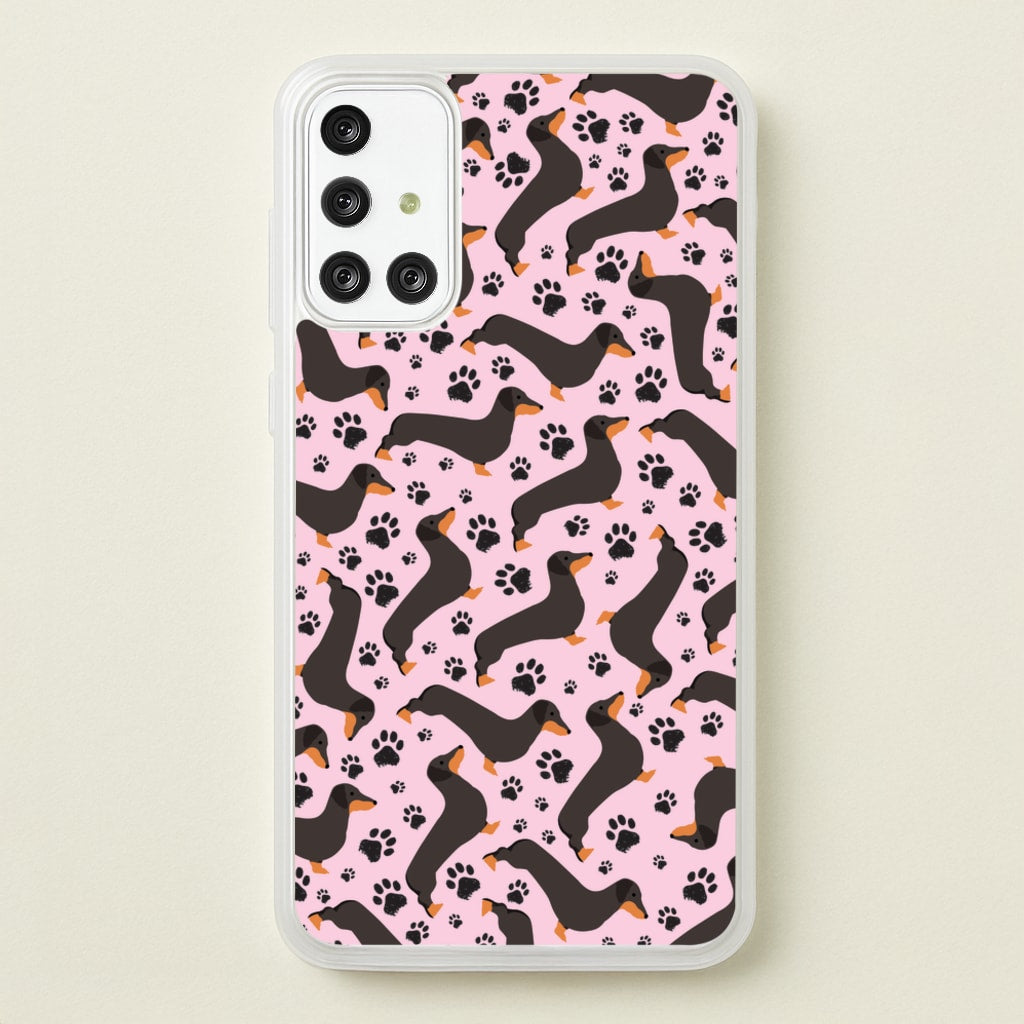 Dachschunds And Paws Pattern - Dog Patterns Phone Case for Galaxy A71