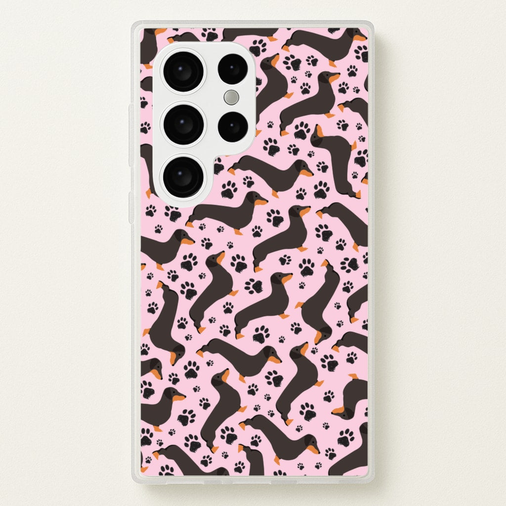 Dachschunds And Paws Pattern - Dog Patterns Phone Case for Galaxy S24 Ultra