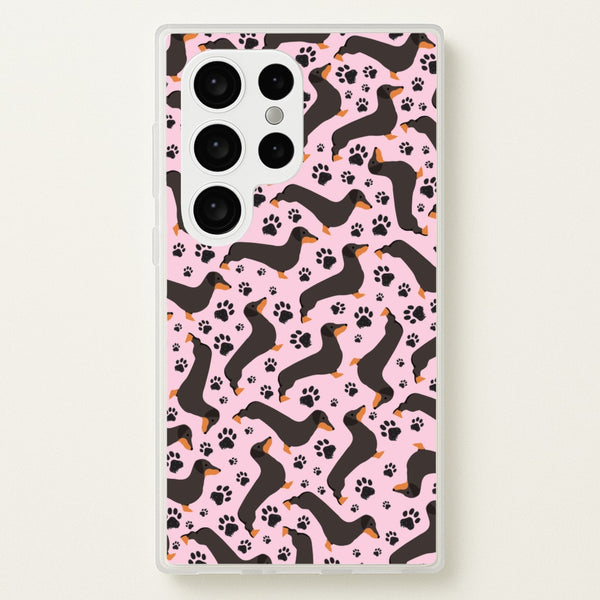 Dachschunds And Paws Pattern - Dog Patterns Phone Case for Galaxy S24 Ultra