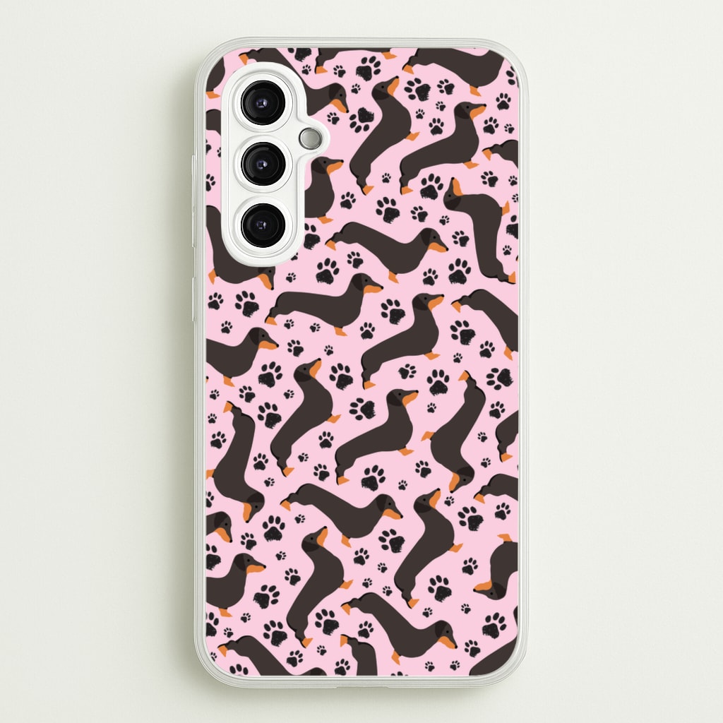 Dachschunds And Paws Pattern - Dog Patterns Phone Case for Galaxy A14