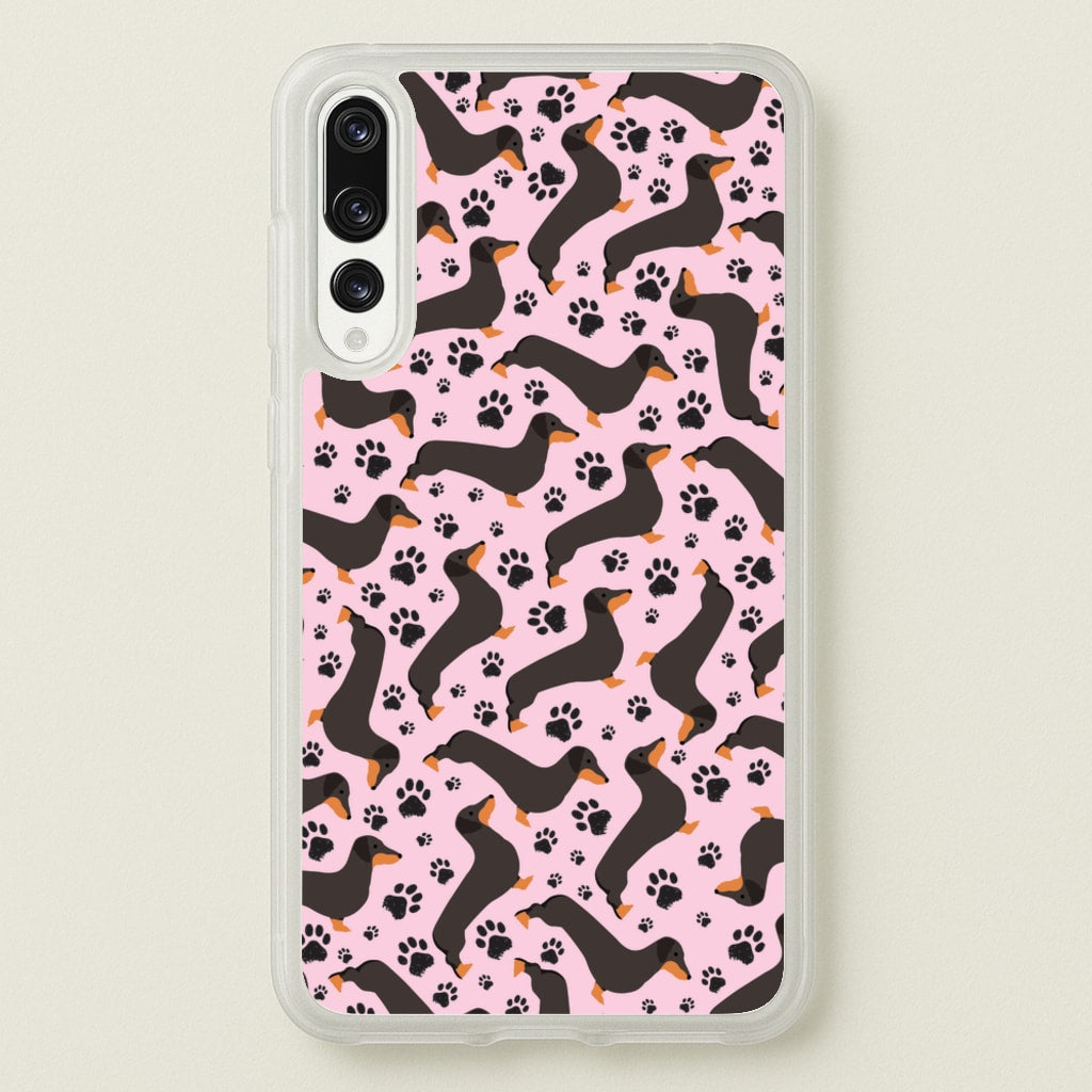 Dachschunds And Paws Pattern - Dog Patterns Phone Case for Huawei P20 Pro