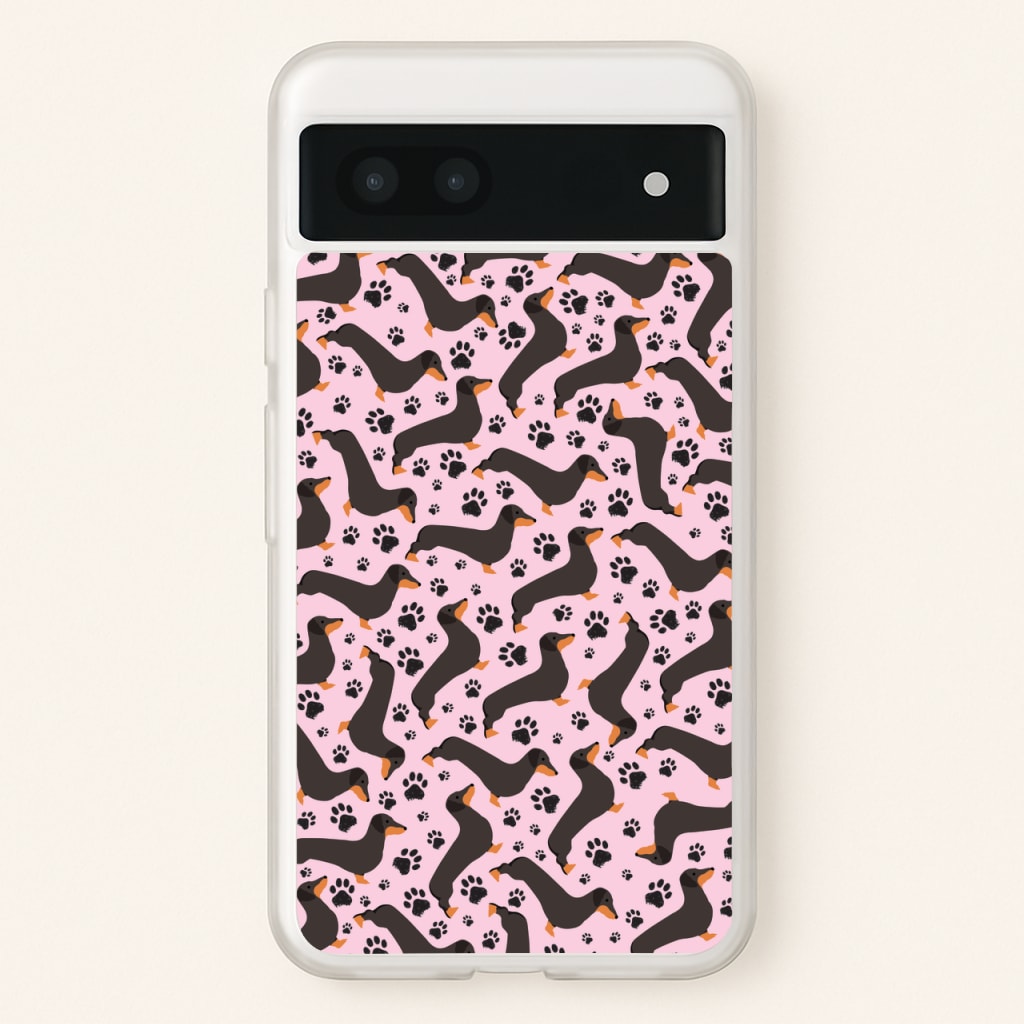 Dachschunds And Paws Pattern - Dog Patterns Phone Case for Google Pixel 7a