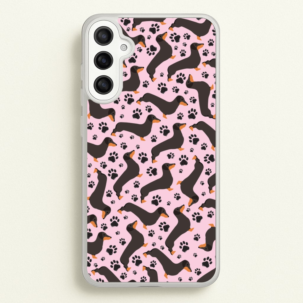 Dachschunds And Paws Pattern - Dog Patterns Phone Case for Galaxy A34