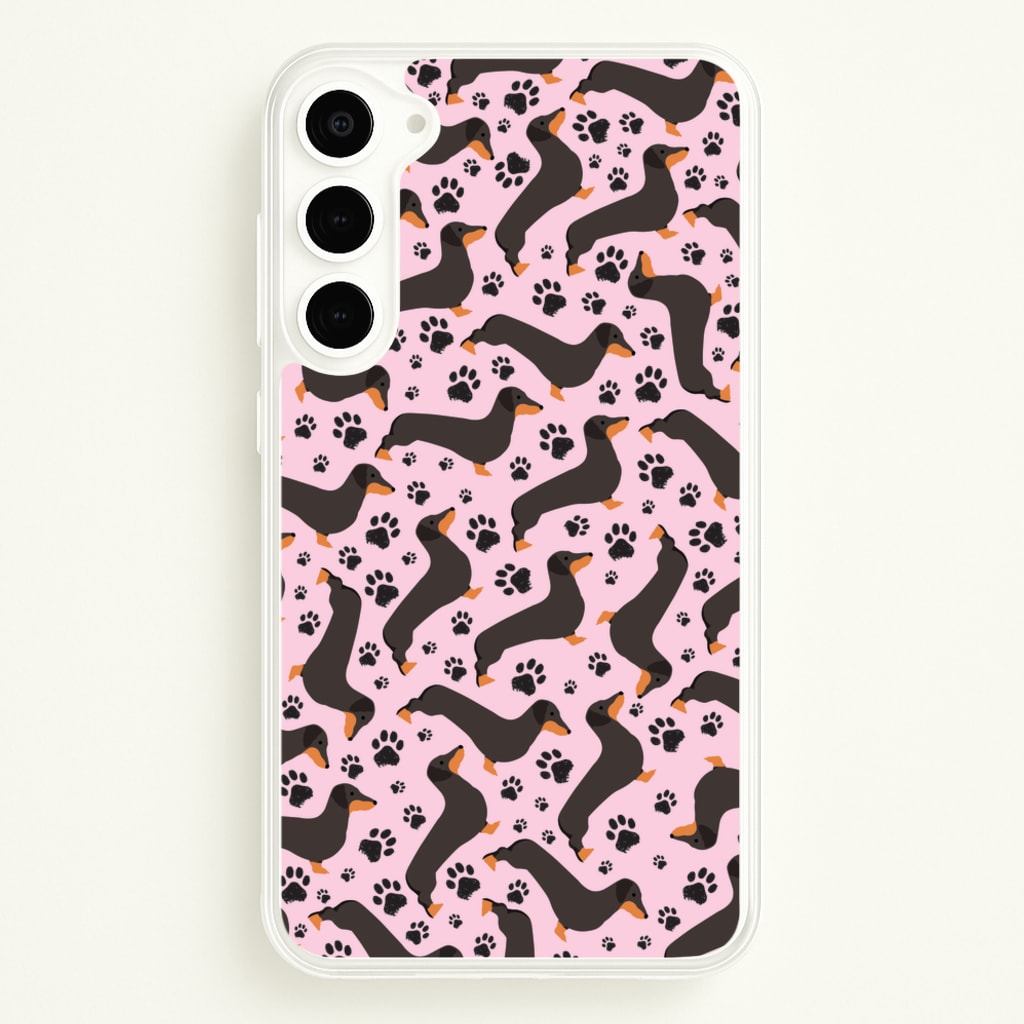 Dachschunds And Paws Pattern - Dog Patterns Phone Case for Galaxy S23 Plus