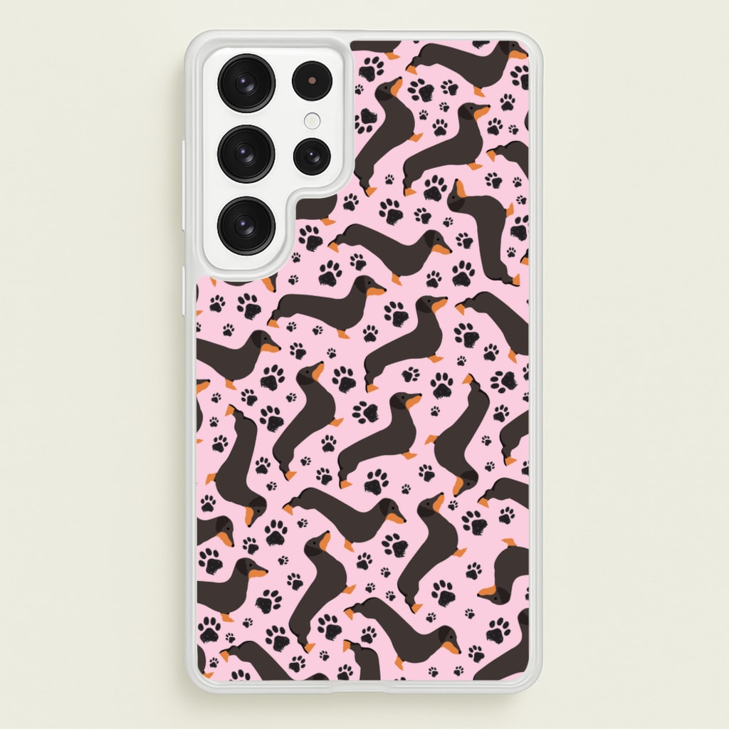 Dachschunds And Paws Pattern - Dog Patterns Phone Case for Galaxy S22 Ultra