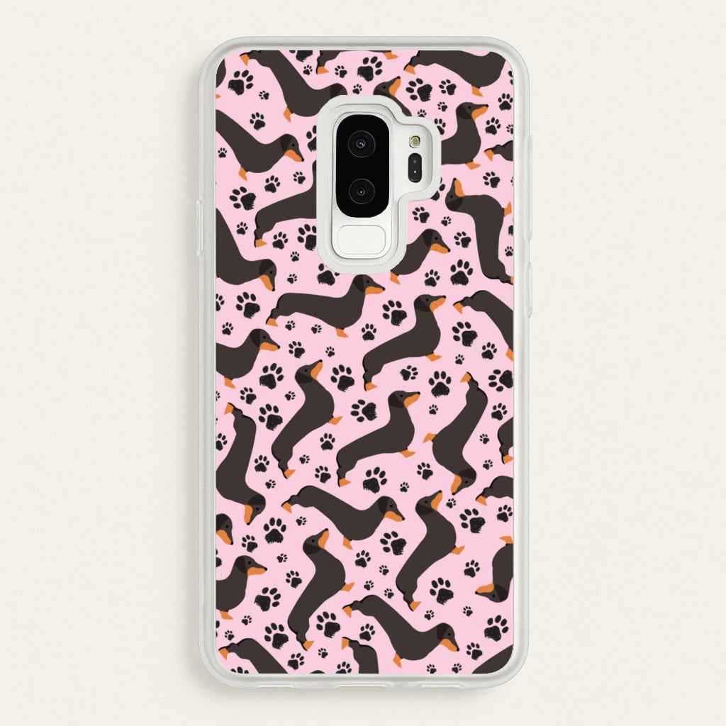 Dachschunds And Paws Pattern - Dog Patterns Phone Case for Galaxy S9 Plus