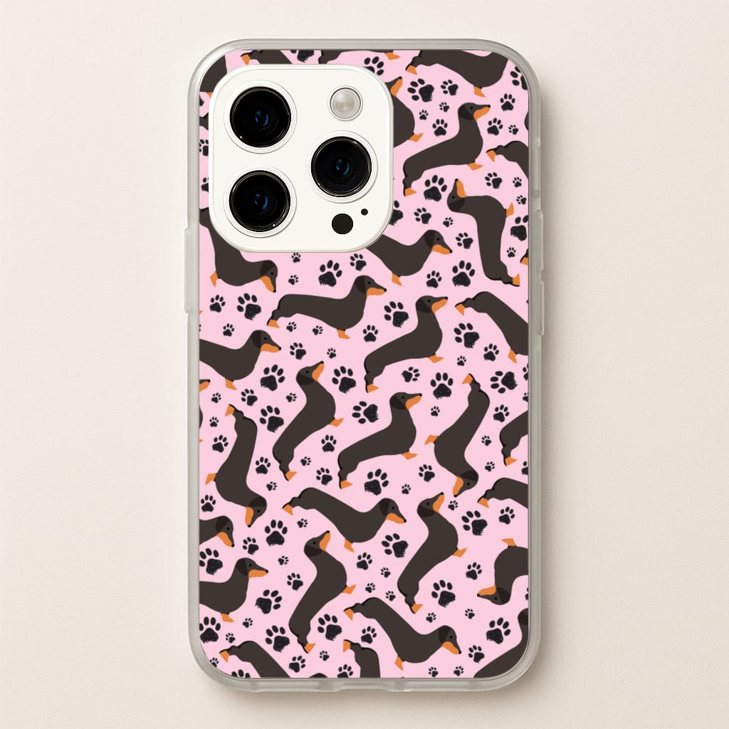 Dachschunds And Paws Pattern - Dog Patterns Phone Case for iPhone 14 Pro Max