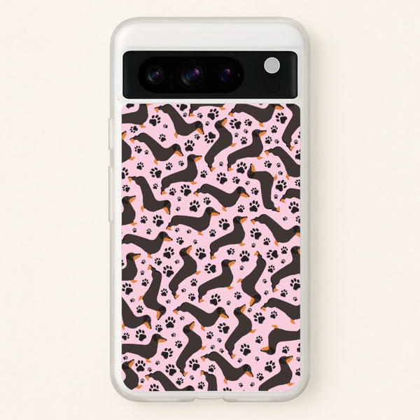 Dachschunds And Paws Pattern - Dog Patterns Phone Case for Google Pixel 8 Pro