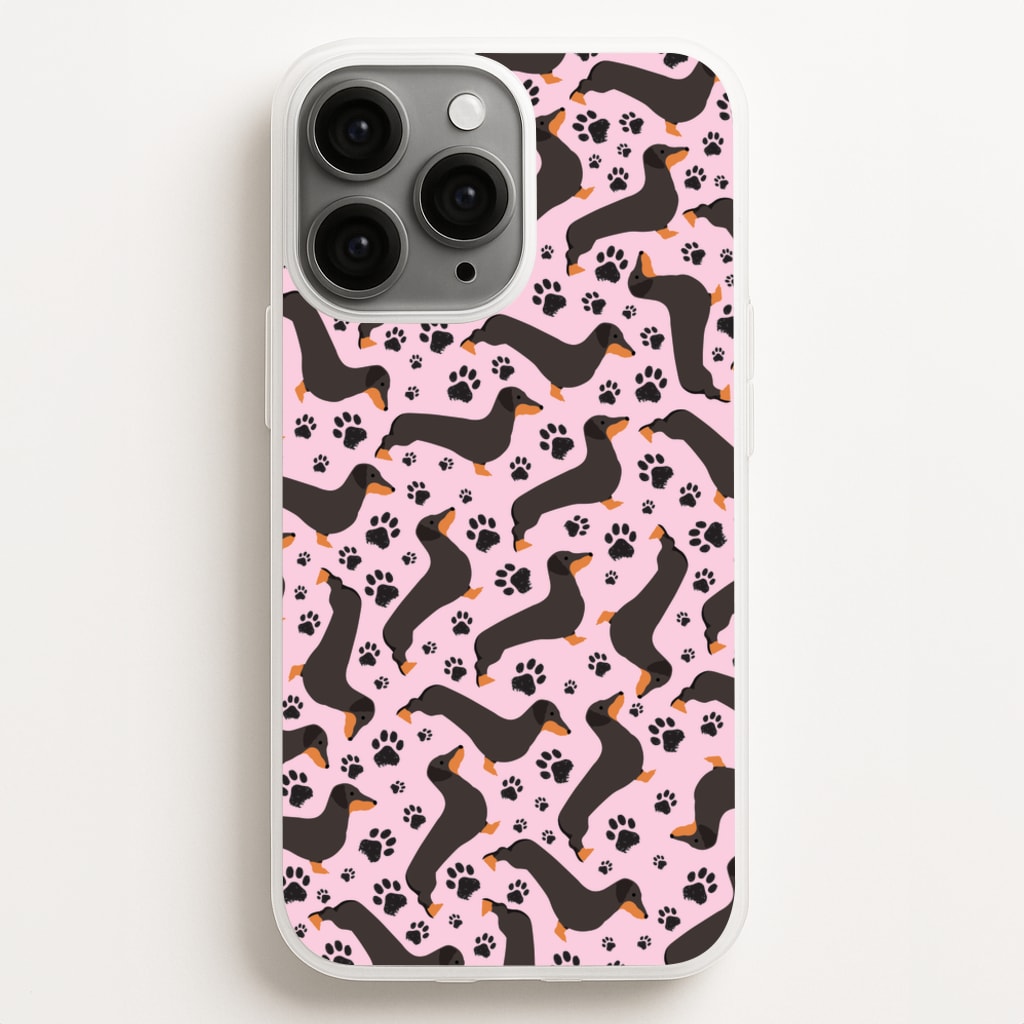 Dachschunds And Paws Pattern - Dog Patterns Phone Case for iPhone 11 Pro Max