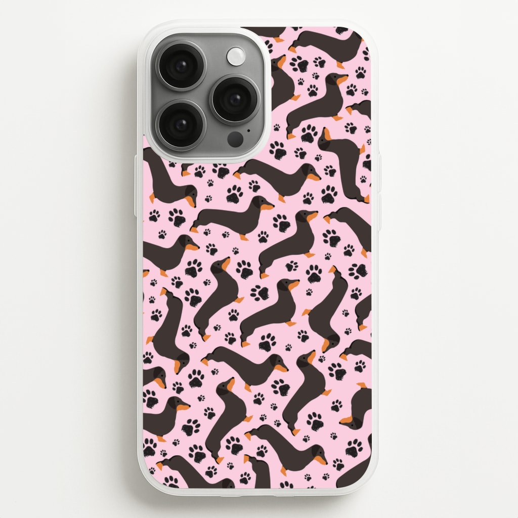 Dachschunds And Paws Pattern - Dog Patterns Phone Case for iPhone 13 Pro Max