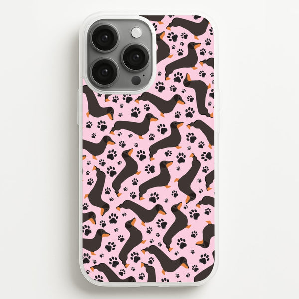 Dachschunds And Paws Pattern - Dog Patterns Phone Case for iPhone 13 Pro Max