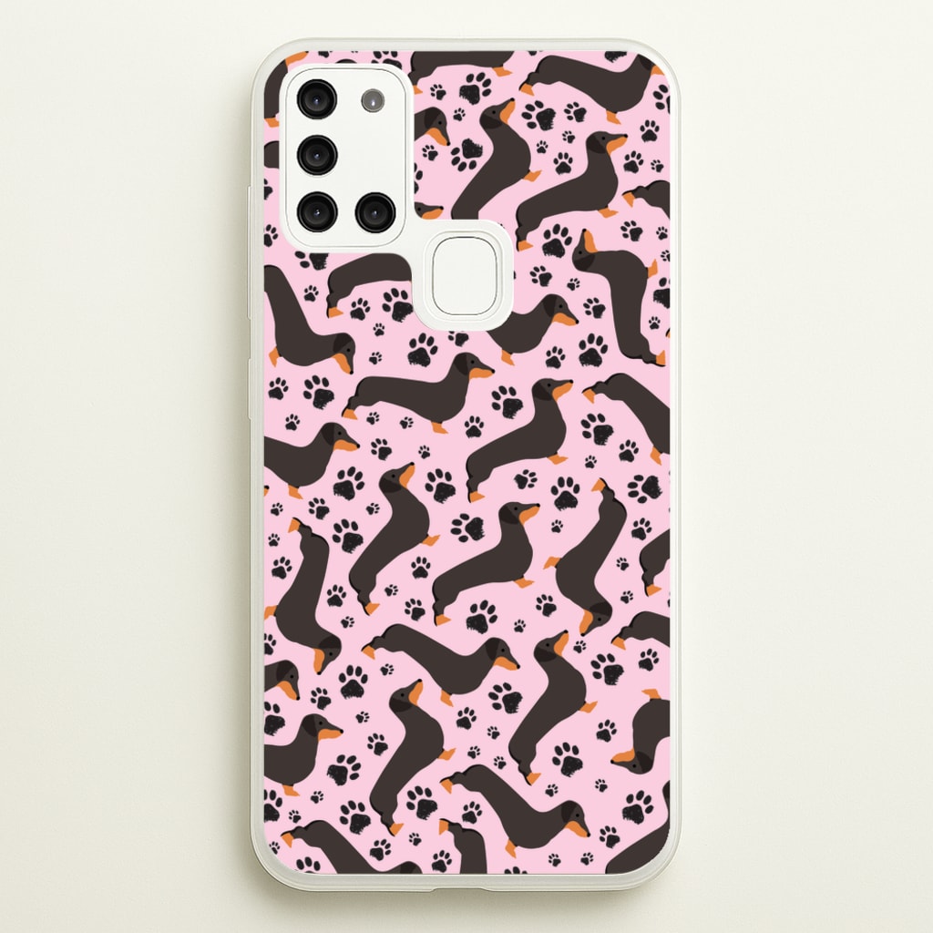 Dachschunds And Paws Pattern - Dog Patterns Phone Case for Galaxy A21s