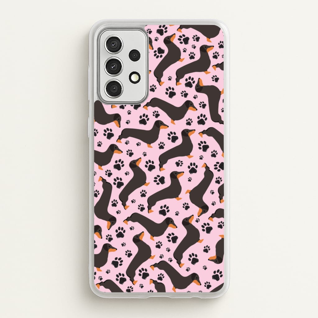 Dachschunds And Paws Pattern - Dog Patterns Phone Case for Galaxy A52 / A52s