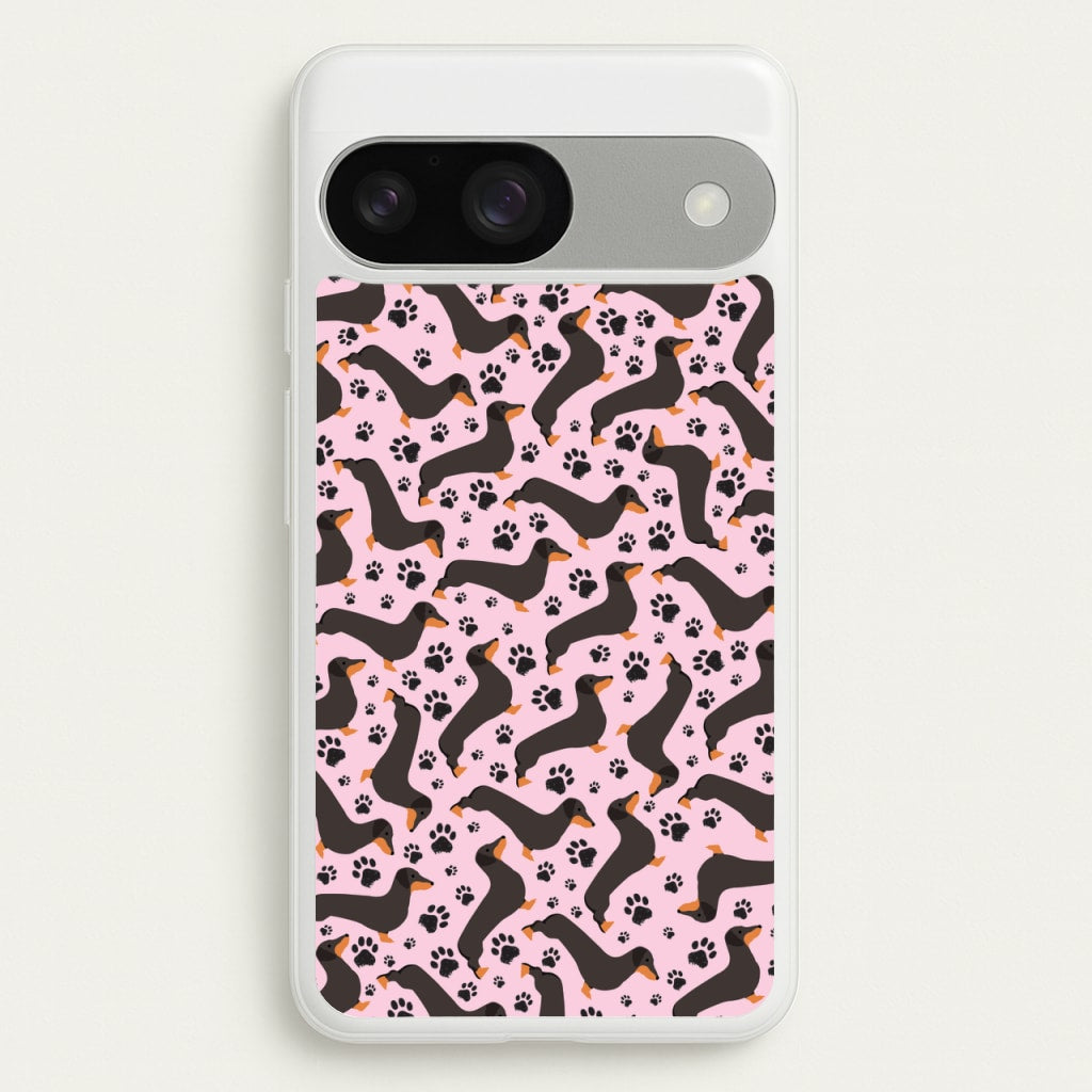 Dachschunds And Paws Pattern - Dog Patterns Phone Case for Google Pixel 9 / 9 Pro