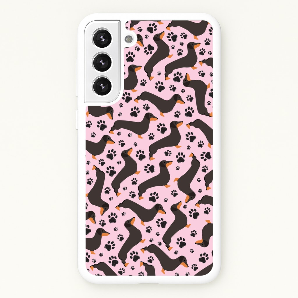 Dachschunds And Paws Pattern - Dog Patterns Phone Case for Galaxy S22 Plus
