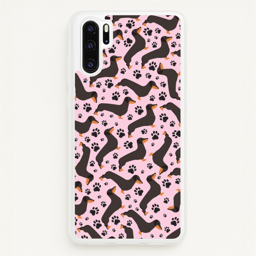 Dachschunds And Paws Pattern - Dog Patterns Phone Case for Huawei P30 Pro