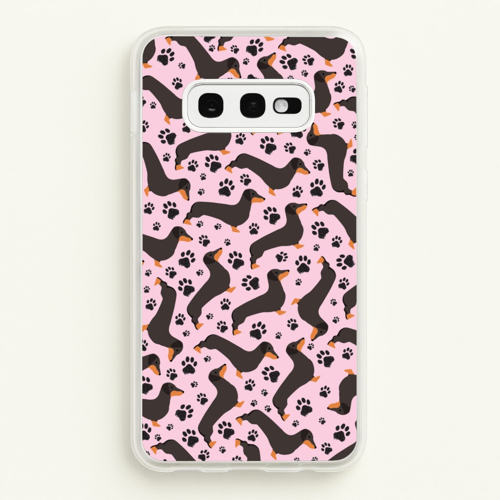Dachschunds And Paws Pattern - Dog Patterns Phone Case for Galaxy S10e