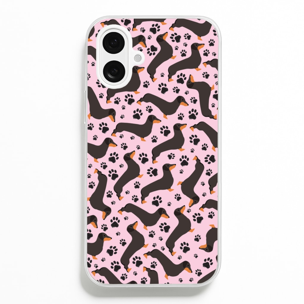 Dachschunds And Paws Pattern - Dog Patterns Phone Case for iPhone 16 Plus