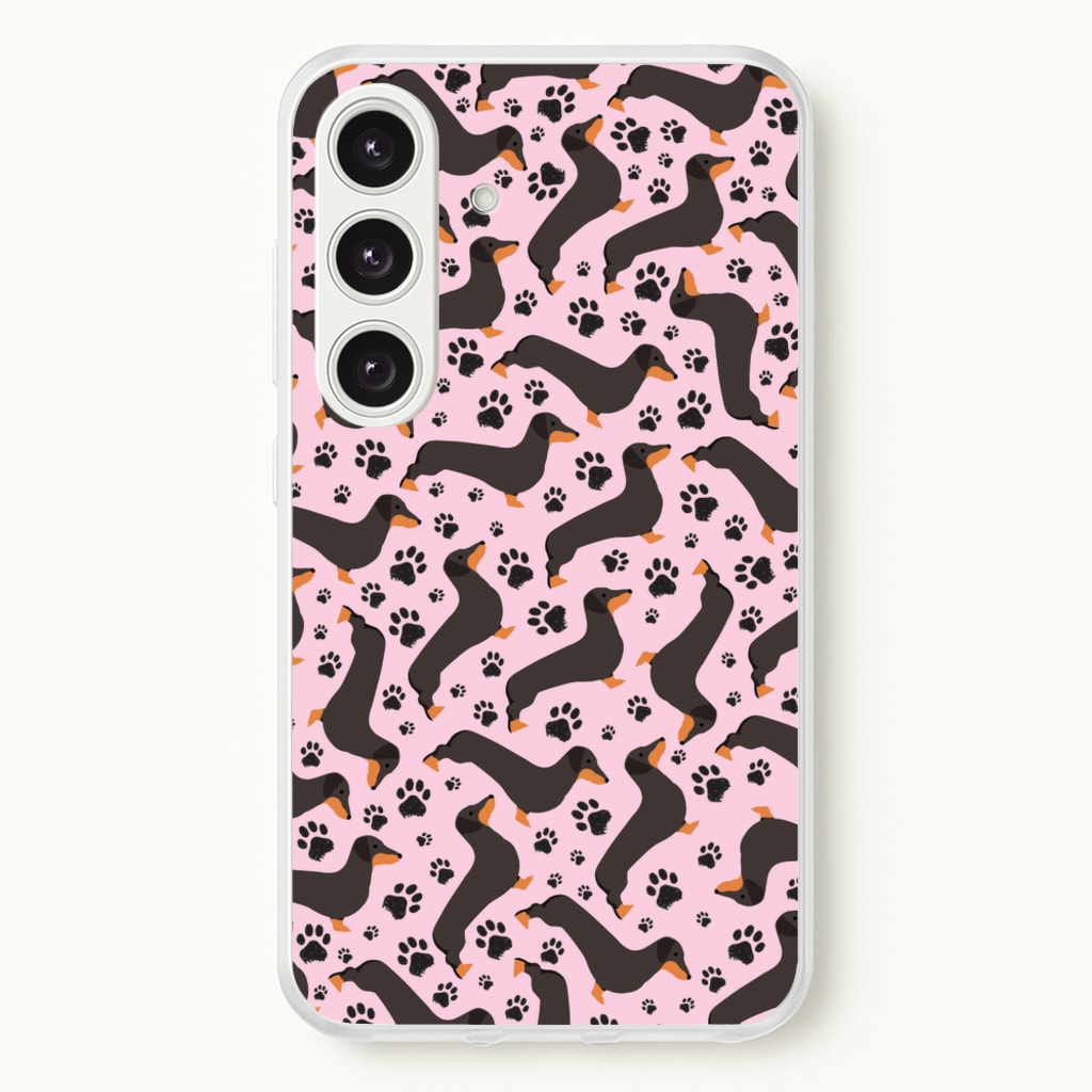 Dachschunds And Paws Pattern - Dog Patterns Phone Case for Galaxy S24