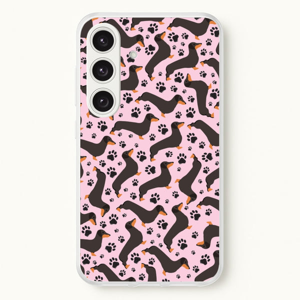 Dachschunds And Paws Pattern - Dog Patterns Phone Case for Galaxy S24