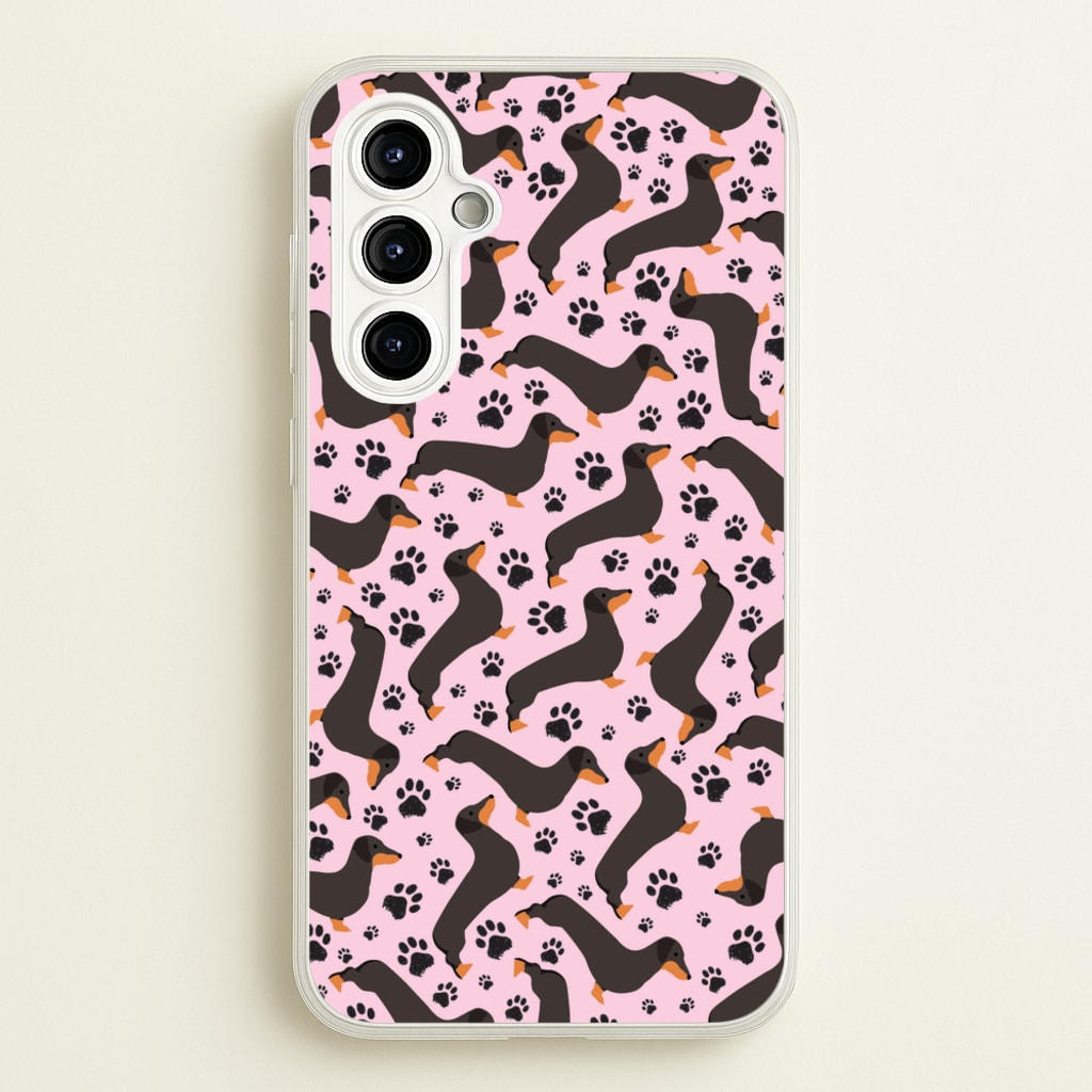Dachschunds And Paws Pattern - Dog Patterns Phone Case for Galaxy A54