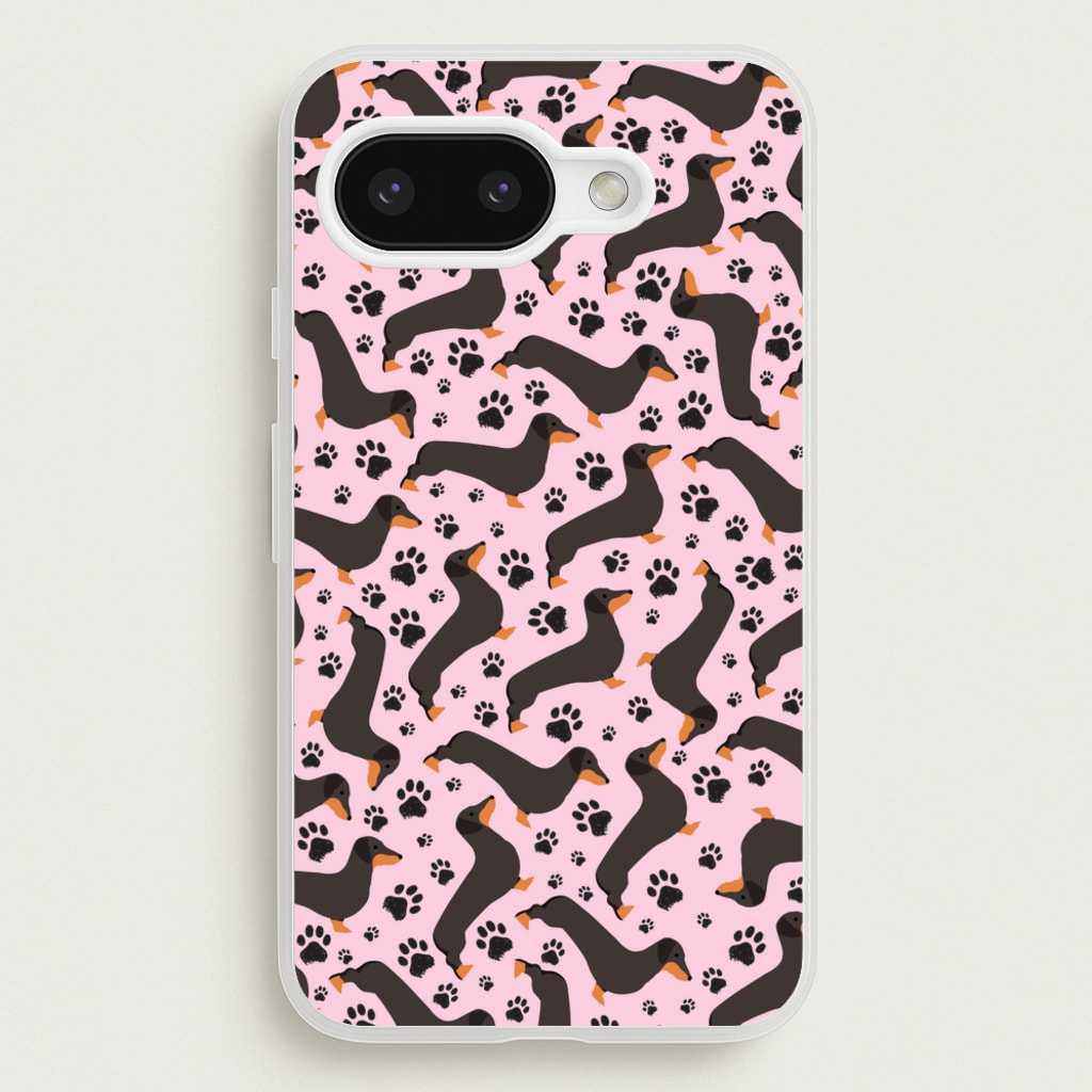Dachschunds And Paws Pattern - Dog Patterns Phone Case for Google Pixel 9a