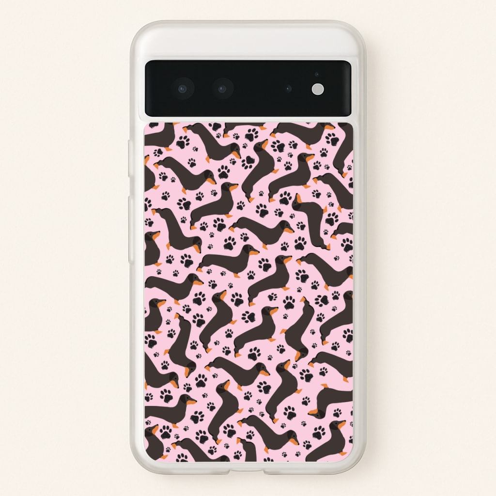 Dachschunds And Paws Pattern - Dog Patterns Phone Case for Google Pixel 6