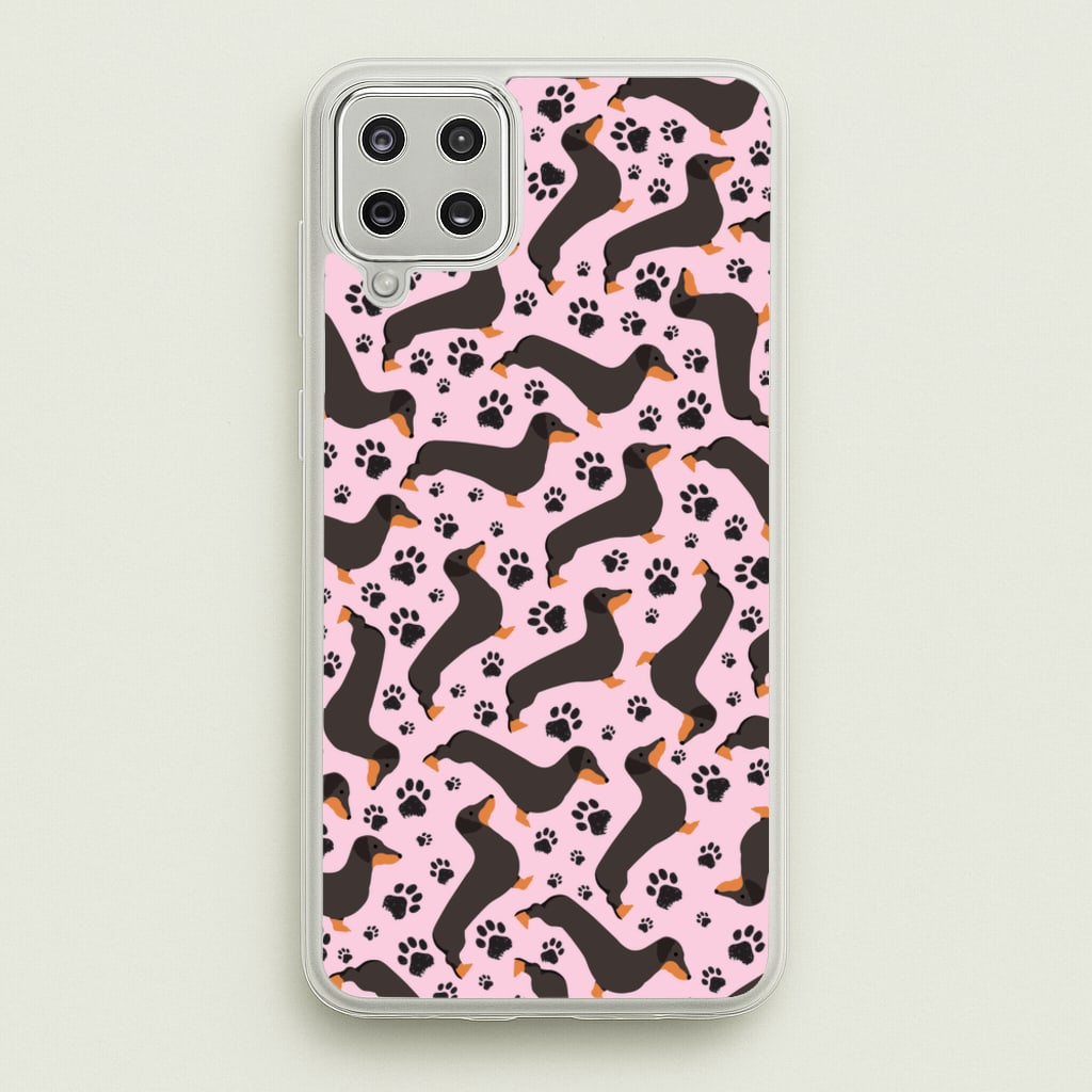 Dachschunds And Paws Pattern - Dog Patterns Phone Case for Galaxy A12