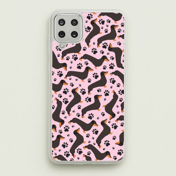 Dachschunds And Paws Pattern - Dog Patterns Phone Case for Galaxy A12