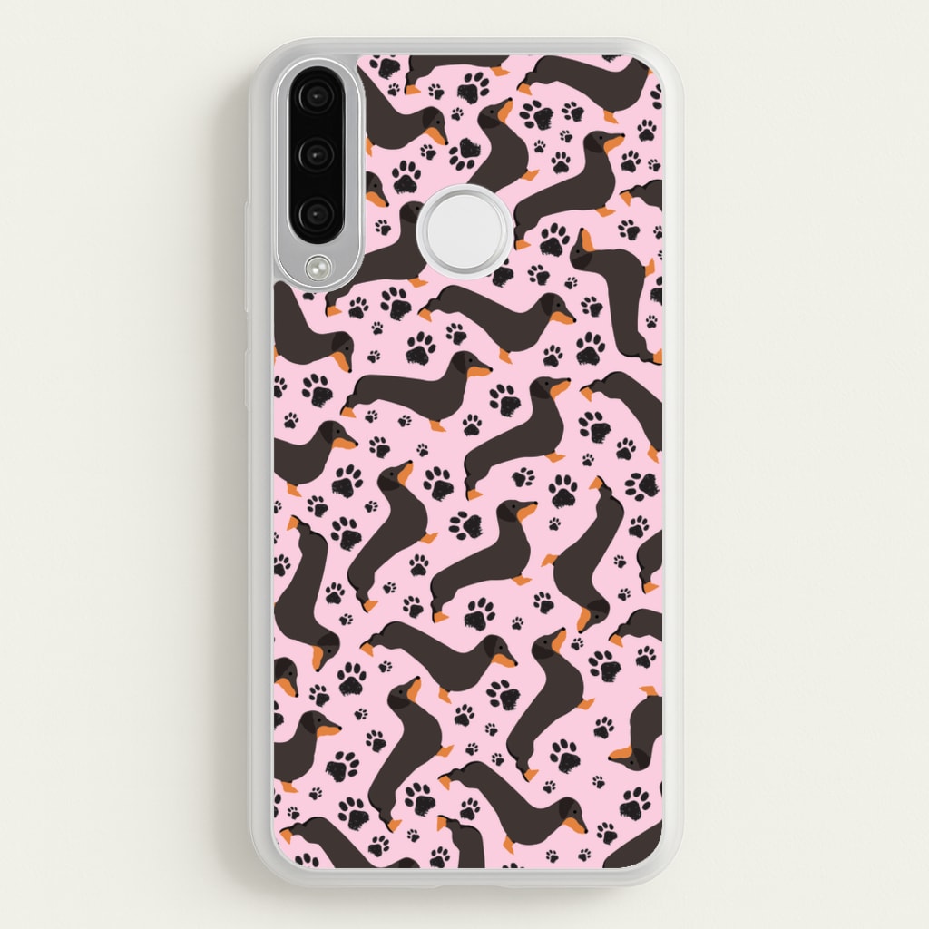 Dachschunds And Paws Pattern - Dog Patterns Phone Case for Huawei P30 Lite