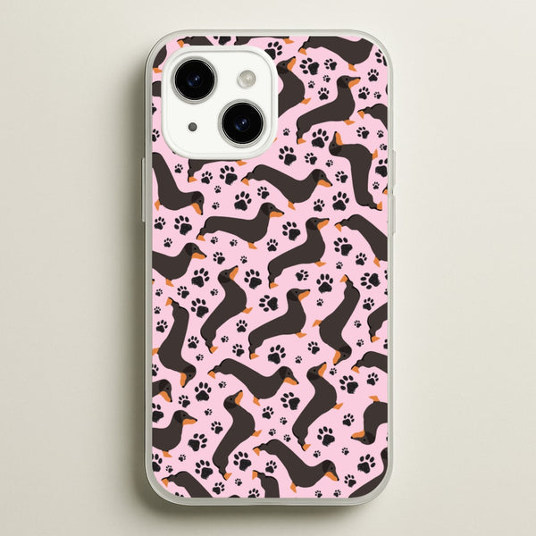 Dachschunds And Paws Pattern - Dog Patterns Phone Case for iPhone 14