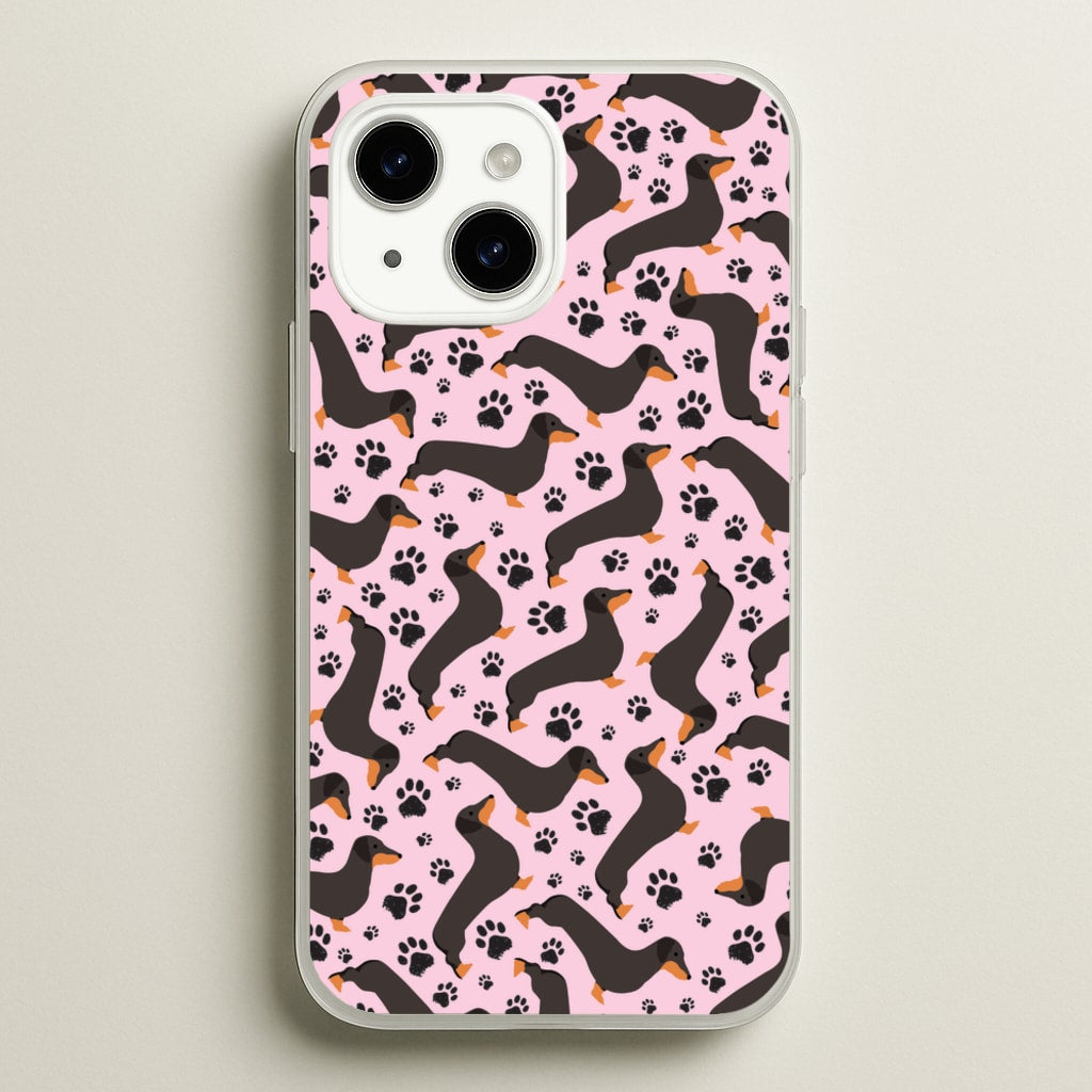 Dachschunds And Paws Pattern - Dog Patterns Phone Case for iPhone 14 Plus