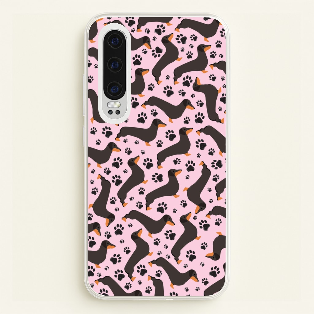 Dachschunds And Paws Pattern - Dog Patterns Phone Case for Huawei P30