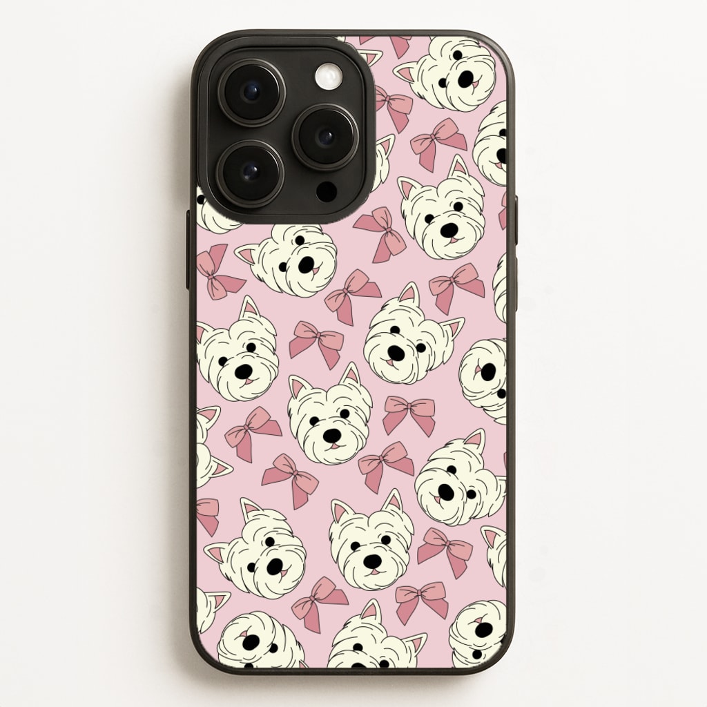 Cute Terrier And Bows Pattern - Dog Patterns Phone Case for iPhone 16 Pro Max