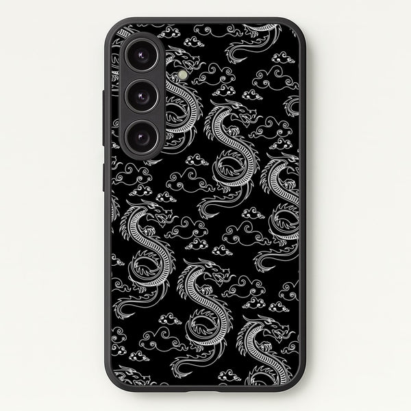 Black And White Dragon Pattern - Dragon Patterns Phone Case for Galaxy S25 Plus