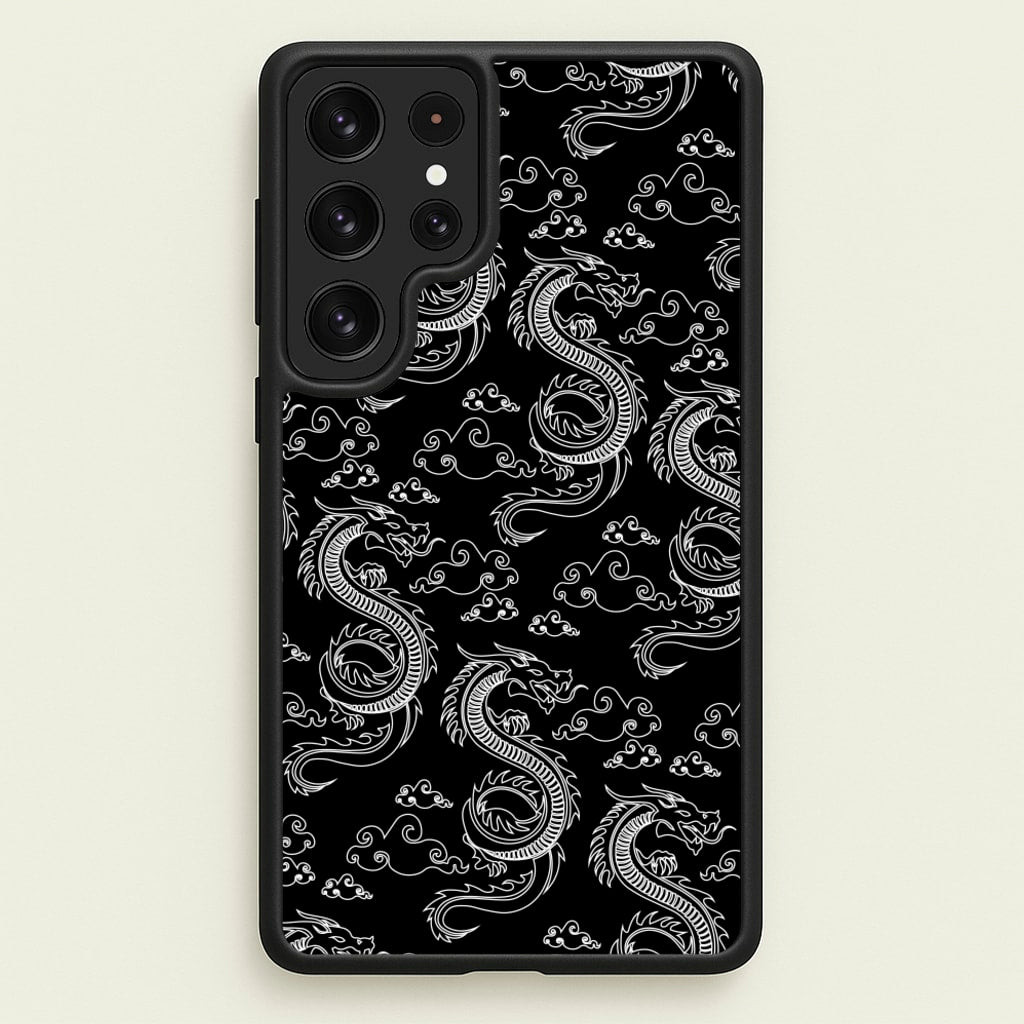 Black And White Dragon Pattern - Dragon Patterns Phone Case for Galaxy S23 Ultra