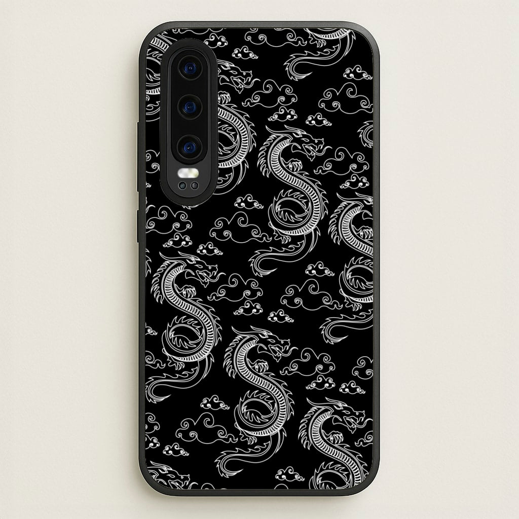 Black And White Dragon Pattern - Dragon Patterns Phone Case for Huawei P30