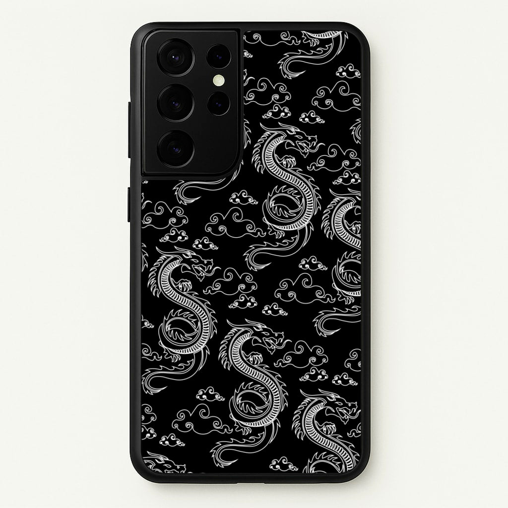 Black And White Dragon Pattern - Dragon Patterns Phone Case for Galaxy S21 Ultra