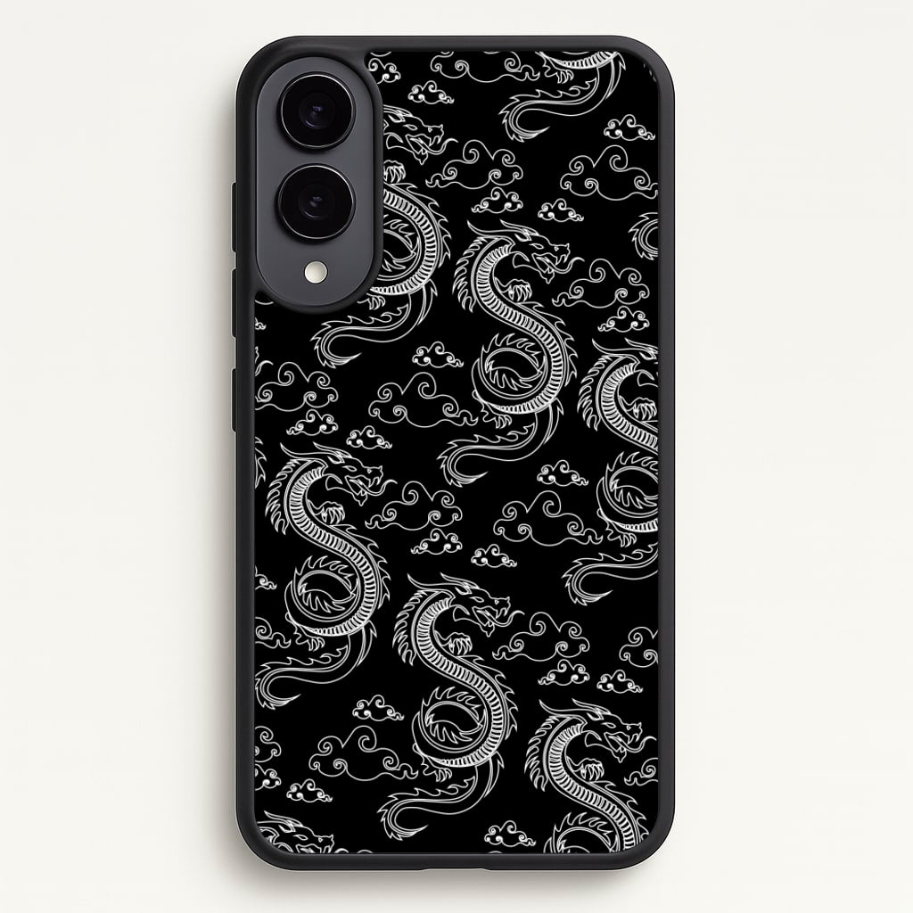 Black And White Dragon Pattern - Dragon Patterns Phone Case for Galaxy S25 Edge