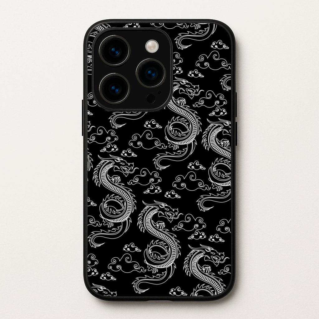 Black And White Dragon Pattern - Dragon Patterns Phone Case for iPhone 15 Pro Max