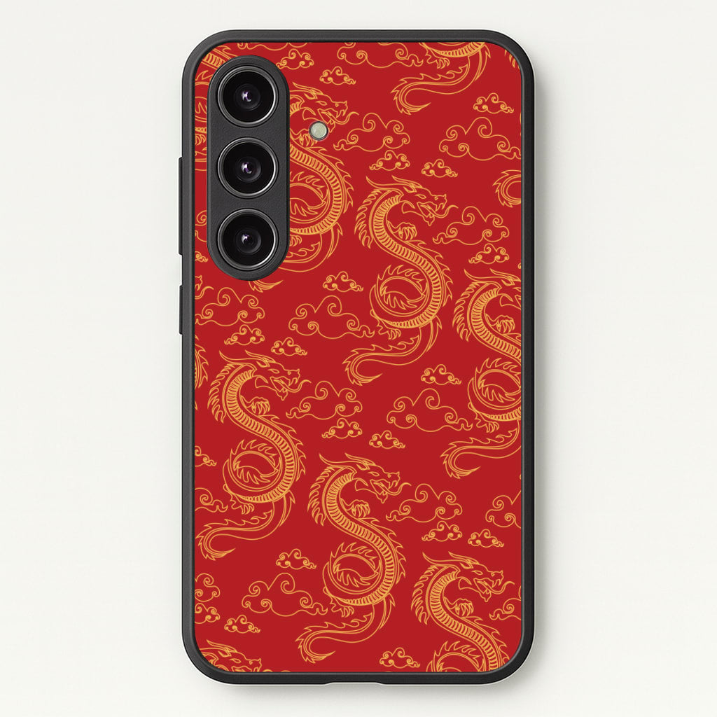 Red And Gold Dragon Pattern - Dragon Patterns Phone Case for Galaxy S24